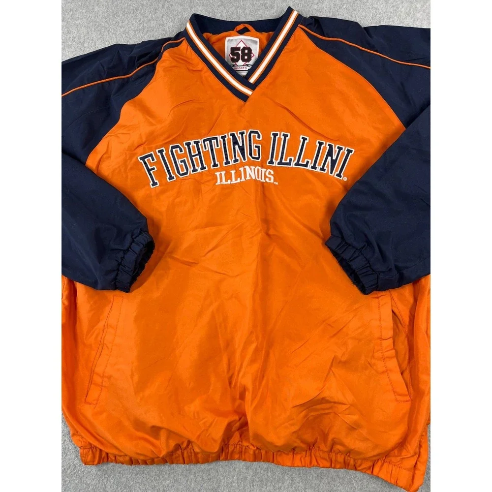 University Of Illinois Pullover Mens XL Orange Side Zip Lined 58 Sports